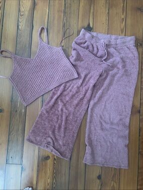Anthropologie Dusty Rose Knit Tank & Lounge Pants Set